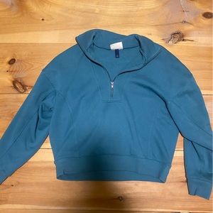 Cropped 1/4 Zip Teal Sweater